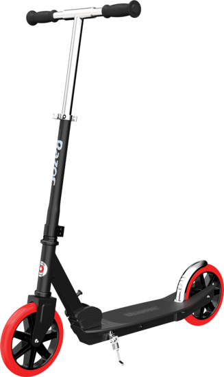 Foldable Razor Carbon Lux Kick Scooter with big red wheels