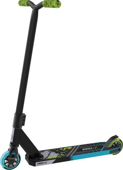 Razor ProX Pro Stunt Scooter with blue and lime green wheels